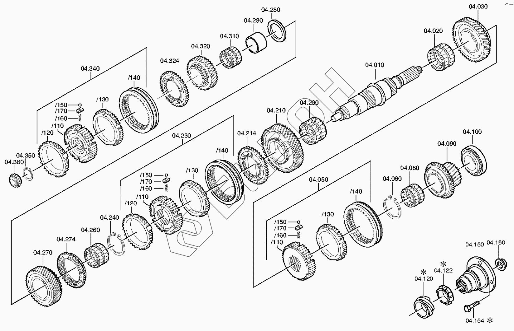 Кпп zf 9s1310 схема вторичный вал