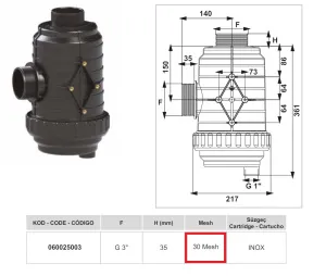Фильтр всасывающий (G3"-11) 30 mesh 400-800 л/мин (TOYMAN)
