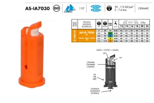 Распылитель инжекторный двухфакельный AS-IA7030-01 керамика 70°x30° (оранжевый)(Magnojet) М1000/1B